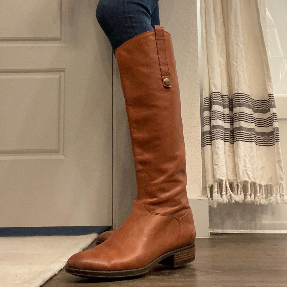 Sam Edelman Knee High Leather Boots, Cognac, Size 8